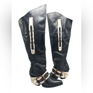 Dan post black and white leather cowgirl boots western size 7 knee high riding